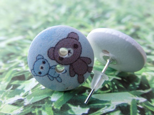 Holz Knopf Ohrstecker Teddy Bär